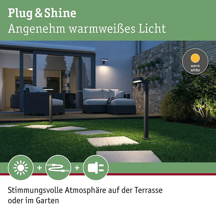 Paulmann Plug & Shine LED-Gartenspot Ito - 7,5 W, Warmweiß, L x B x H: 18,8 x 2,7 x 110 cm - Elegante Gartenbeleuchtung mit warmweißem Licht. Das Plug & Shine System sorgt für stimmungsvolle Atmosphäre auf Terrasse oder im Garten.