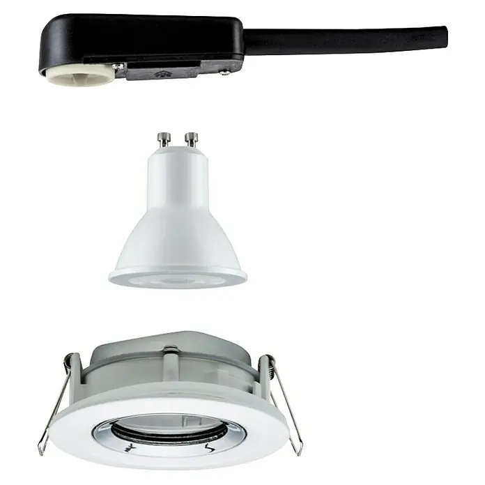 Paulmann Nova LED-Einbauleuchte rund Plus - 6 W, Ø x H: 9,3 x 9,5 cm, Neutralweiß, 1 Stk. - Eine Ansicht von drei LED-Lampen, darunter eine Schienenleuchte, ein Strahler und ein Deckeneinbaustrahler, ideal für moderne Beleuchtungslösungen.