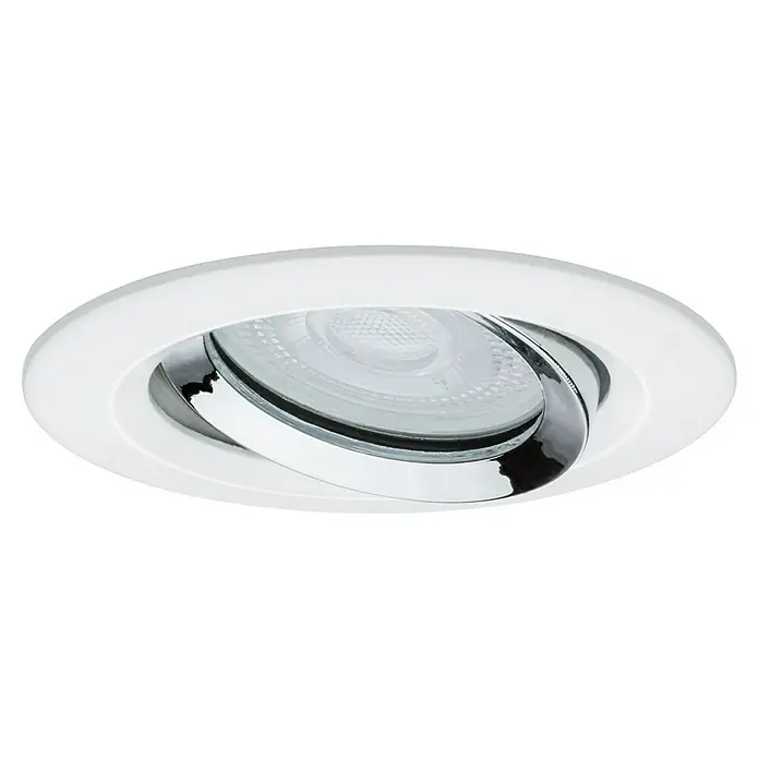 Paulmann Nova LED-Einbauleuchte rund Plus - 35 W, Ø x H: 9,3 x 4,5 cm, Weiß/ Chrom - Ein schwenkbarer, weißer LED-Deckeneinbaustrahler mit einem verchromten Ring, der eine moderne Beleuchtungslösung für jeden Raum bietet.