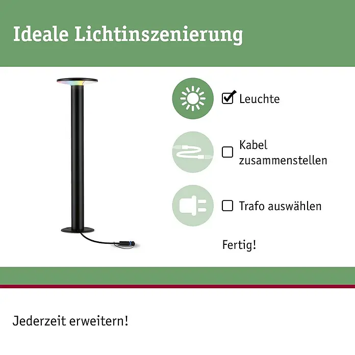 Paulmann Plug & Shine LED-Außenleuchte Plate - 5,5 W, RGBW, IP44, Farbtemperatur: 3.000 K - Schwarze Außenleuchte mit Auswahlmöglichkeiten für Kabel und Trafo, um eine ideale Beleuchtung im Außenbereich zu schaffen.\n
