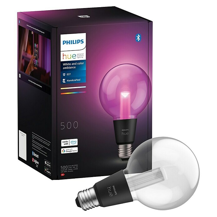 Philips Hue Smart-LED-Lampe Waca Lightguide Globe (E27, Dimmbar, RGBW, 500 lm, 6,8 W, 1 Stk., G95) | BAUHAUS