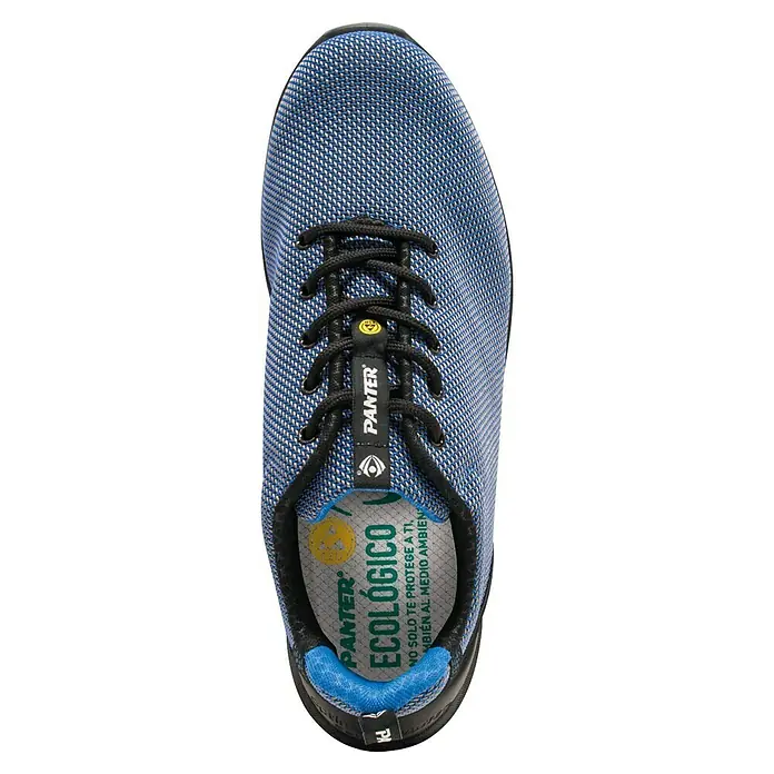 Panter Zapato bajo de seguridad Forza - 47, Clase de protección según EN ISO 20345: S3, Azul - Zapato de seguridad azul Panter con cordones y plantilla ecológica para una protección y comodidad óptimas en el trabajo.