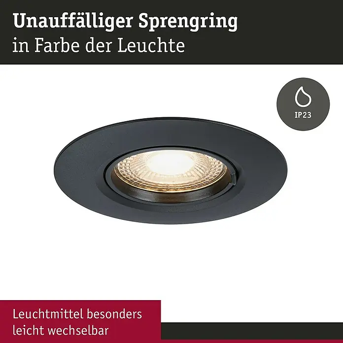 Paulmann Einbauleuchte - 9 cm, Schwarz, 10 Stk., Starr - Einbauleuchte mit unauffälligem Sprengring in der Farbe der Leuchte. Das Leuchtmittel ist leicht wechselbar.