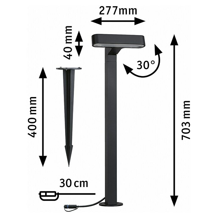 Paulmann Plug & Shine Foco LED de jardín Ito Horizontal (7,5 W, Blanco cálido, L x An x Al: 18,8 x 2,7 x 110 cm) | BAUHAUS