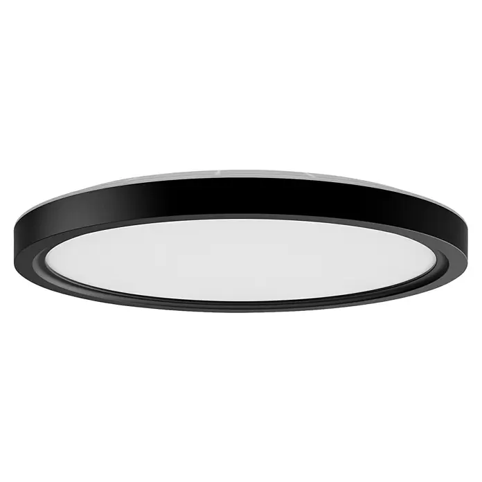 Philips Hue LED-Panel rund White & Color Ambiance Tento S - 25 W, Ø x H: 29,1 x 3,2 cm, Schwarz, RGBW - Diese Abbildung zeigt eine elegante, runde Deckenleuchte mit einem markanten schwarzen Rand, die eine moderne Ästhetik ausstrahlt.