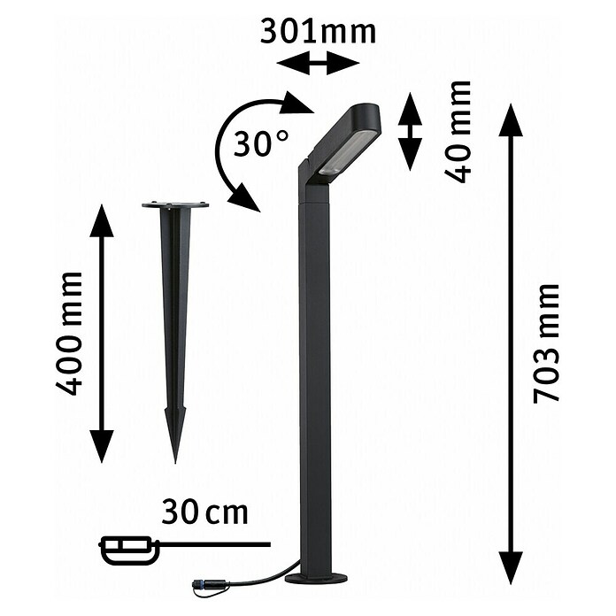 Paulmann Plug & Shine Foco LED de jardín Ito Vertical (7,5 W, Blanco cálido, L x An x Al: 30 x 4,7 x 110 cm) | BAUHAUS