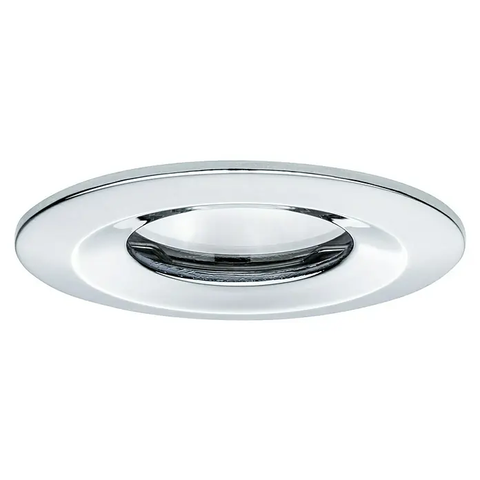 Paulmann Nova LED-Einbauleuchten-Set rund Plus Coin - Ø x H: 7,8 x 4,5 cm, Chrom, 1 Stk., Warmweiß - Nahaufnahme einer runden, verchromten Downlight-Leuchte, ideal für moderne Innenräume und energiesparende Beleuchtungslösungen.