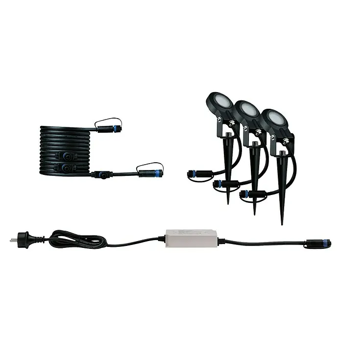Paulmann Plug & Shine Basis-Set LED-Gartenstrahler Sting insektenfreundlich - 6,3 W, Erdspieß, IP67, 2.200 K - Komplettes Set von drei Gartenstrahlern mit Kabeln und Stecker für eine einfache Installation im Außenbereich.