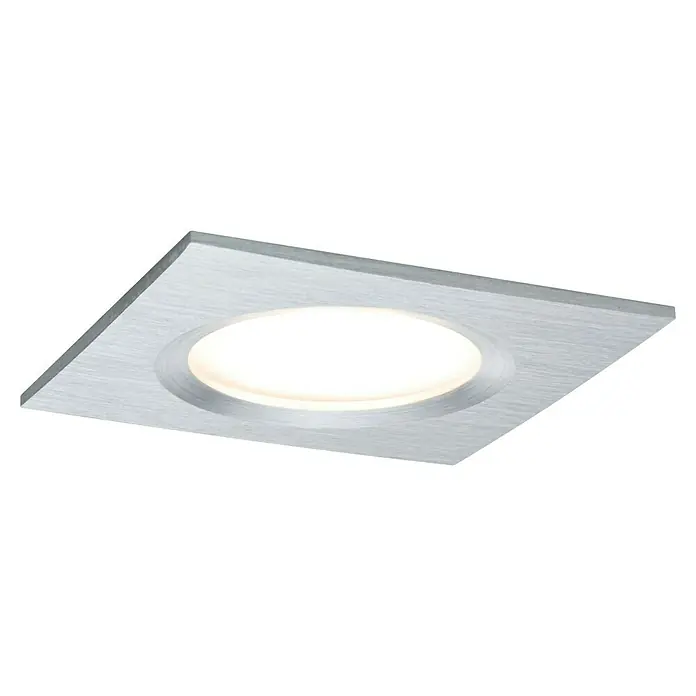 Paulmann Nova Set de focos LED empotrables Plus Coin - 6 W, L x An x Al: 7,8 x 7,8 x 4,5 cm, Plata, 3 ud., Blanco cálido - Downlight empotrable cuadrado con iluminación LED redonda y acabado de metal cepillado. Ideal para interiores modernos e iluminación eficiente.