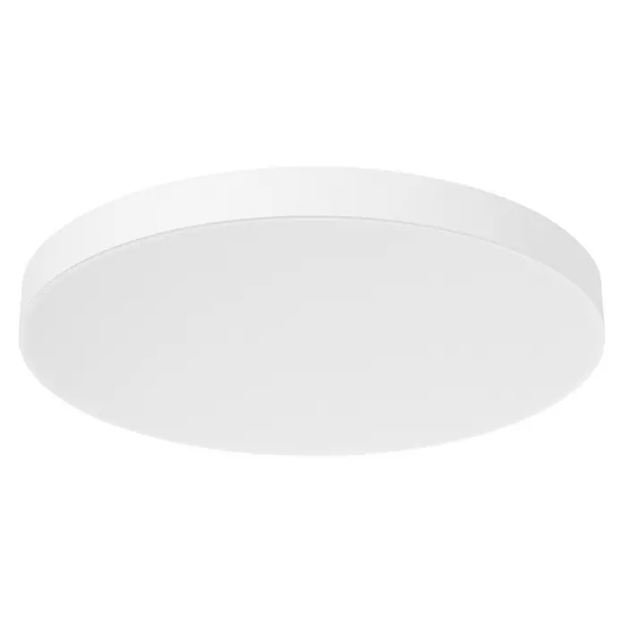 Philips LED-Deckenleuchte rund Datura - 48 W, Ø x H: 39,5 x 5 cm, Weiß, RGBW - Eine Nahaufnahme einer runden, weißen Deckenleuchte. Das Licht ist weich und diffus, ideal für eine gleichmäßige Ausleuchtung des Raumes.