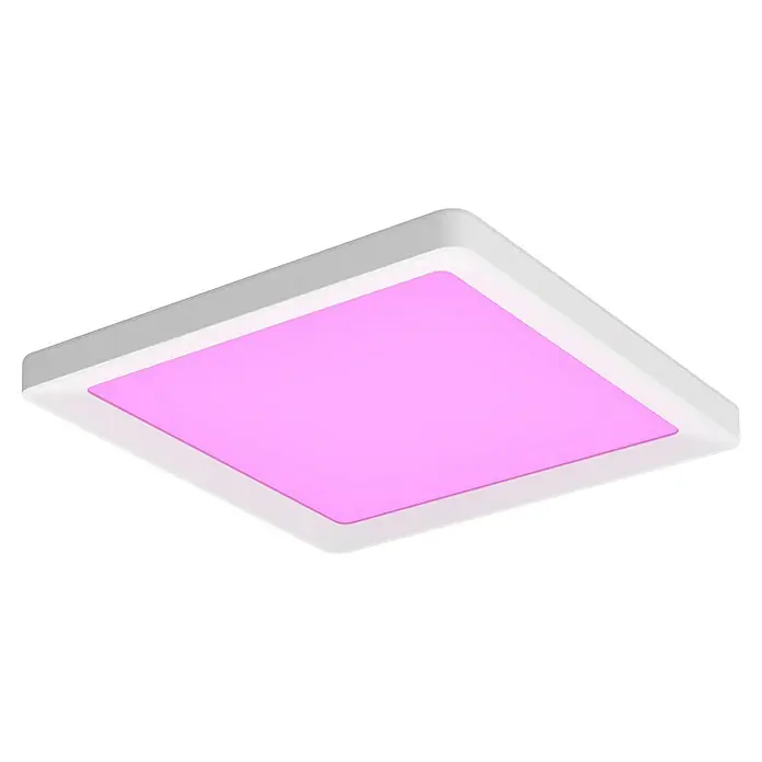 Philips Hue LED-Panel White & Color Ambiance Tento S - 10,6 W, L x B x H: 29,5 x 29,5 x 3,5 cm, Weiß, RGBW - Quadratische Deckenleuchte mit pinkfarbener Beleuchtung und weißem Rahmen, ideal für moderne Innenräume. Sorgt für angenehmes Licht.