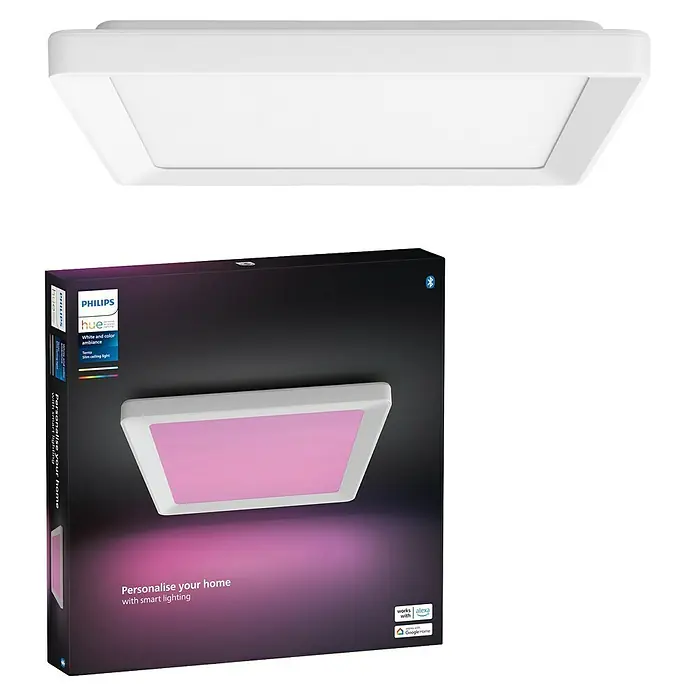Philips Hue LED-Panel White & Color Ambiance Tento S - 10,6 W, L x B x H: 29,5 x 29,5 x 3,5 cm, Weiß, RGBW - Philips Hue Deckenleuchte in Weiß und Farbe mit intelligenter Steuerung für ein personalisiertes Zuhause.