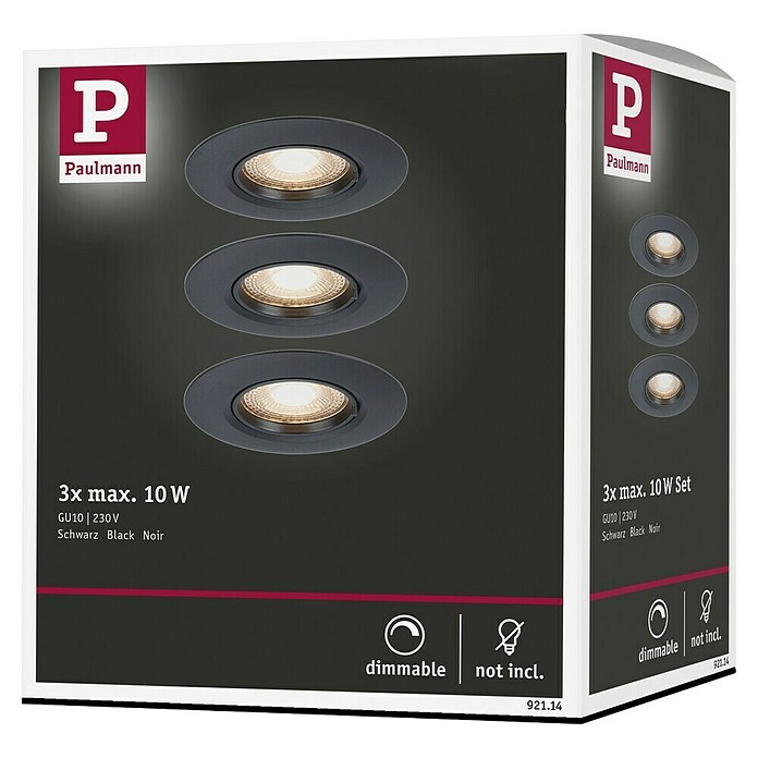 Paulmann Einbauleuchte (9 cm, Schwarz, 3 Stk., Starr) | BAUHAUS