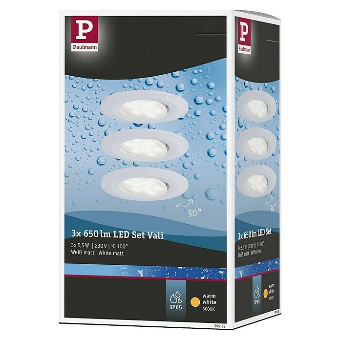 Paulmann LED-Einbauleuchten-Set (6 W, Weiß, 3 Stk.)
