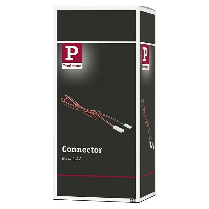 Paulmann Kabelsatz - 1 m, Stromstärke: 1.400 mA, 1-fach - Produktverpackung für einen Paulmann-Steckverbinder, maximal 1,4A, mit rotschwarzen Kabeln und weißem Stecker, zur sicheren Verbindung.