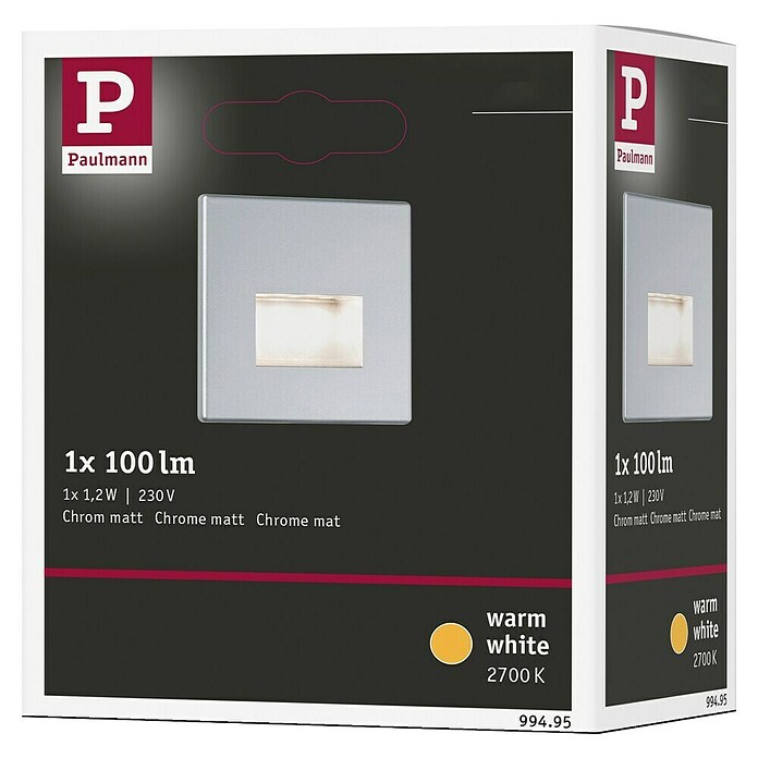 Paulmann LED-Einbauleuchte Edge (1,1 W, Warmweiß, 80 x 5 x 80 mm, Chrom)