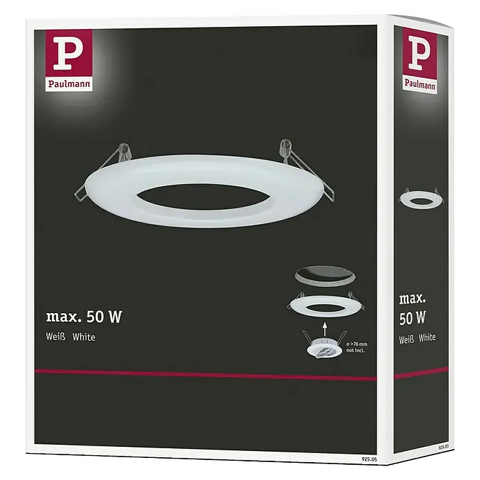 Paulmann Einbauadapter - Metall, Durchmesser: 13 cm, Weiß - Produktverpackung für Paulmann Einbauring, max. 50W, in Weiß, für Leuchtmittel mit einem Durchmesser größer als 76mm.
