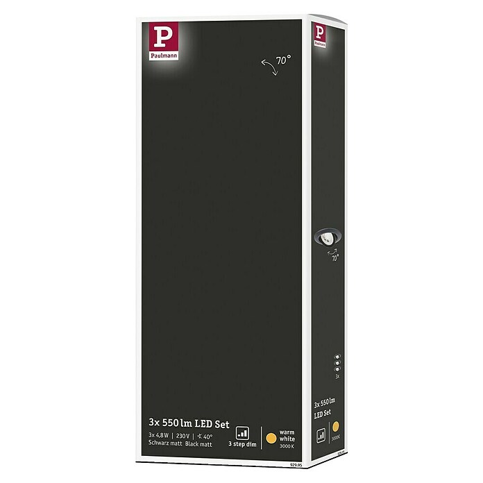 Paulmann LED-Einbauleuchte 3er-Set (4,8 W, Schwarz, Warmweiß) | BAUHAUS