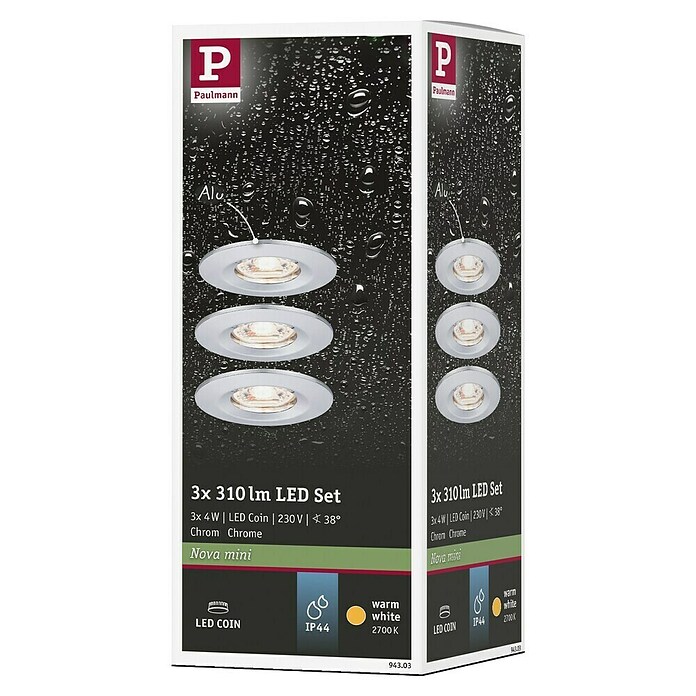 Paulmann LED-Einbauleuchten-Set (3 x 4 W, Chrom, 3 Stk., Schwenkbar)