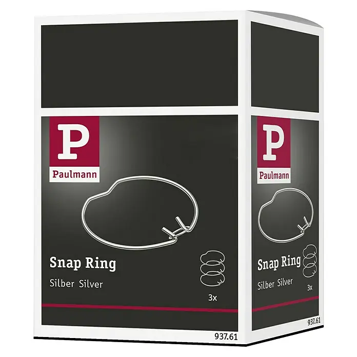 Paulmann Sprengring - 58 x 50 x 4 mm, Metall, Durchmesser: 51 mm, 3 Stk. - Verpackung mit drei silbernen Paulmann Sprengringen, ideal für DIY-Projekte und Reparaturen, mit Paulmann-Logo und Produktinformationen.