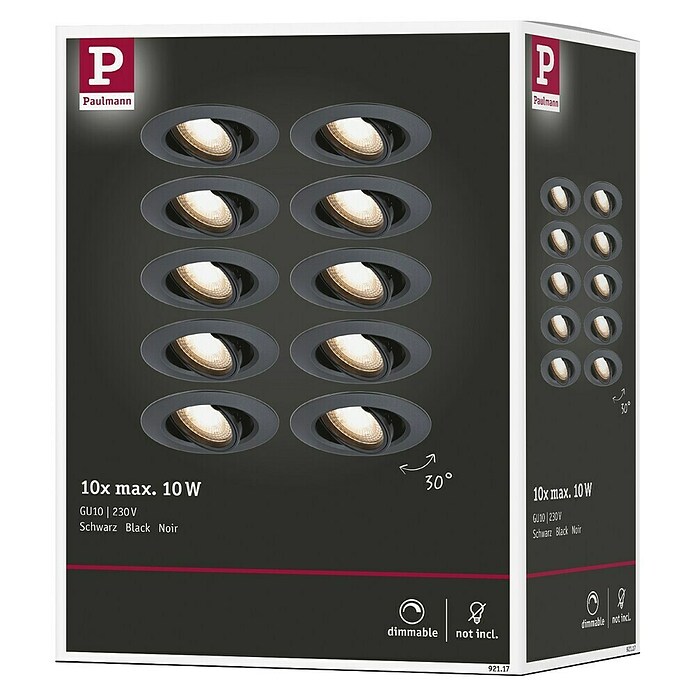 Paulmann Einbauleuchte (10 W, 9 cm, Schwarz, 10 Stk., Schwenkbar) | BAUHAUS