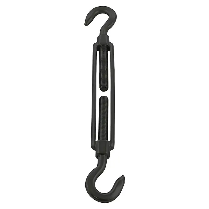 Marinetech Spannschloss Haken-Haken - Länge: 210 mm, M 6, Edelstahl, Schwarz - Schwarze Spannschraube mit Haken an beiden Enden. Das Produkt dient zum Spannen oder Straffen von Seilen und Drähten.