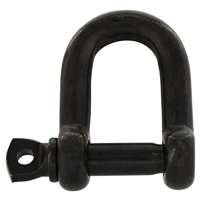 Marinetech Schäkel - Rund, kurz, Durchmesser Bolzen: 10 mm, Bruchlast: 3.100 kg, Edelstahl, Schwarz - Nahaufnahme eines schwarzen Schäkelbolzens.