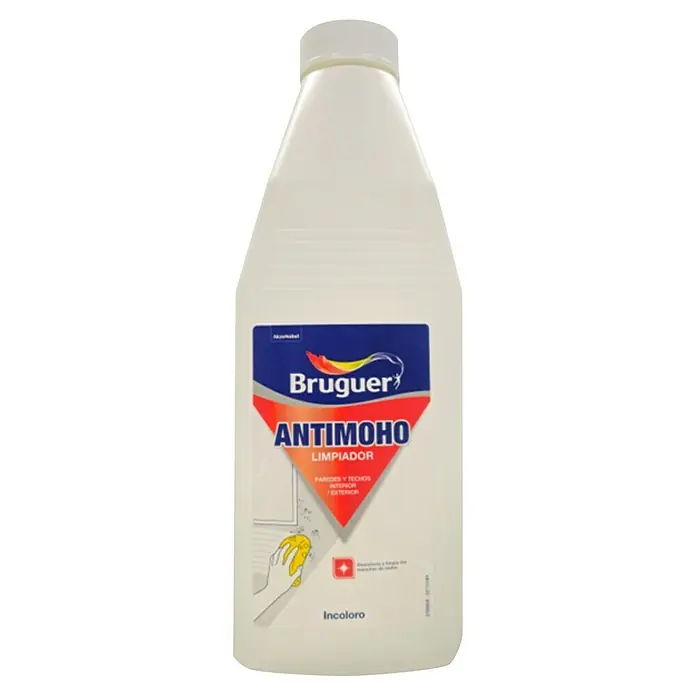 Bruguer Limpiador antimoho - Botella, 1 l - Imagen del producto de una botella de limpiador Bruguer Antimoho, un limpiador incoloro para la eliminación de moho de paredes y techos.