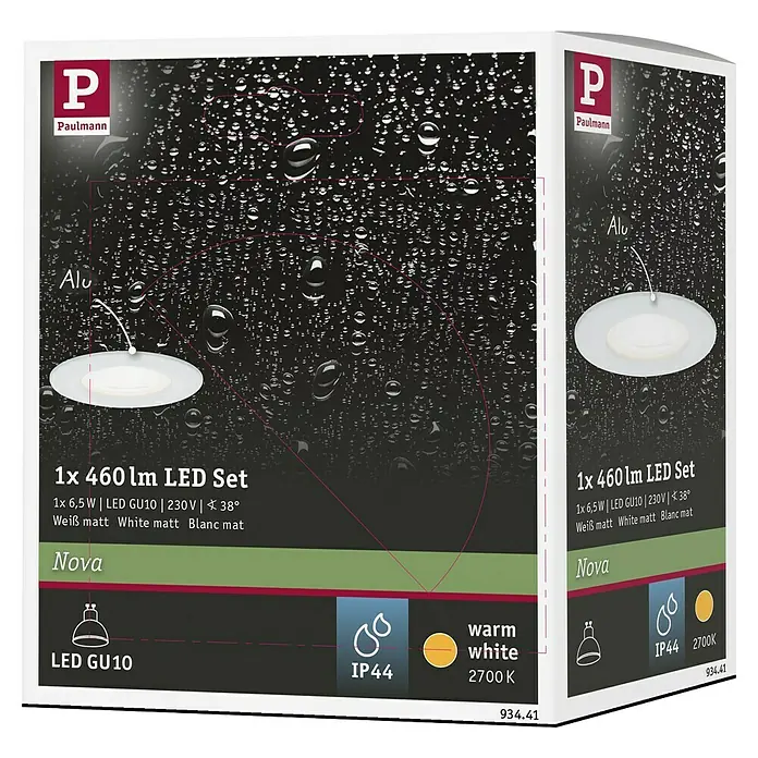 Paulmann LED-Einbauleuchte Nova - 6,5 W, Weiß, Warmweiß, 1 Stk., IP23 - Bild einer Paulmann Nova LED-Leuchte, ideal für Feuchträume, mit IP44-Schutz und warmweißem Licht (2700 K).