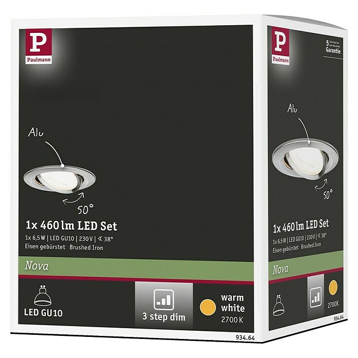 Paulmann LED-Einbauleuchte Nova (6,5 W, Eisen gebürstet, Warmweiß, Einbautiefe: 90 mm) | BAUHAUS