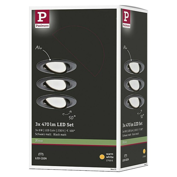 Paulmann Nova LED-Einbauleuchten-Set Nova (Warmweiß, Durchmesser: 8,4 cm, Schwarz) | BAUHAUS
