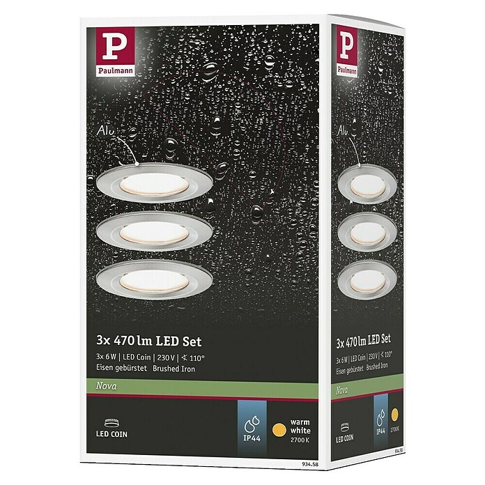 Paulmann Set de focos LED empotrables (6,5 W, Hierro cepillado, Ø x Al: 7,8 x 4,5 cm)