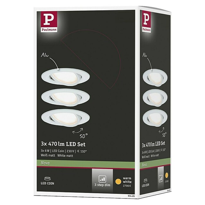 Paulmann LED-Einbauleuchten-Set (6,5 W, Weiß, Durchmesser: 8,4 cm, 3 Stk.)