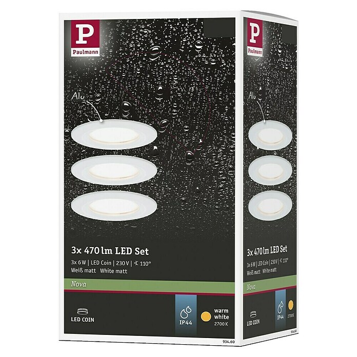 Paulmann LED-Einbauleuchten-Set (6,5 W, Weiß, Durchmesser: 7,8 cm, 3 Stk.)