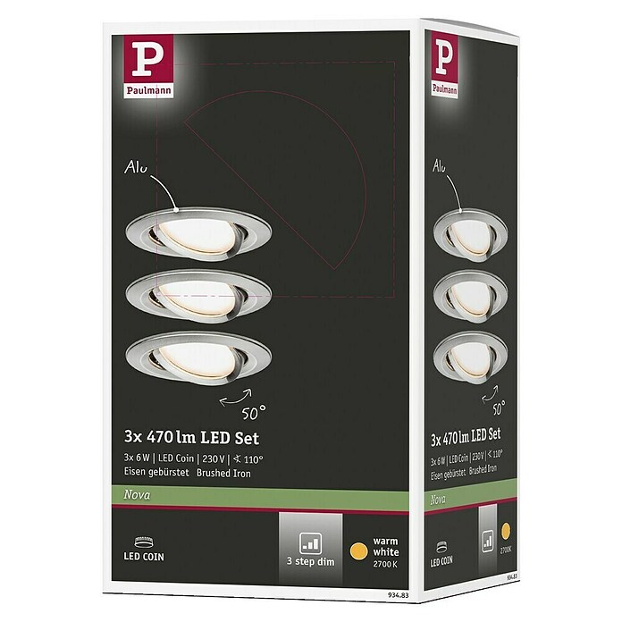 Paulmann Set de focos LED empotrables (6,5 W, Hierro cepillado, Ø x Al: 8,4 x 4,5 cm)