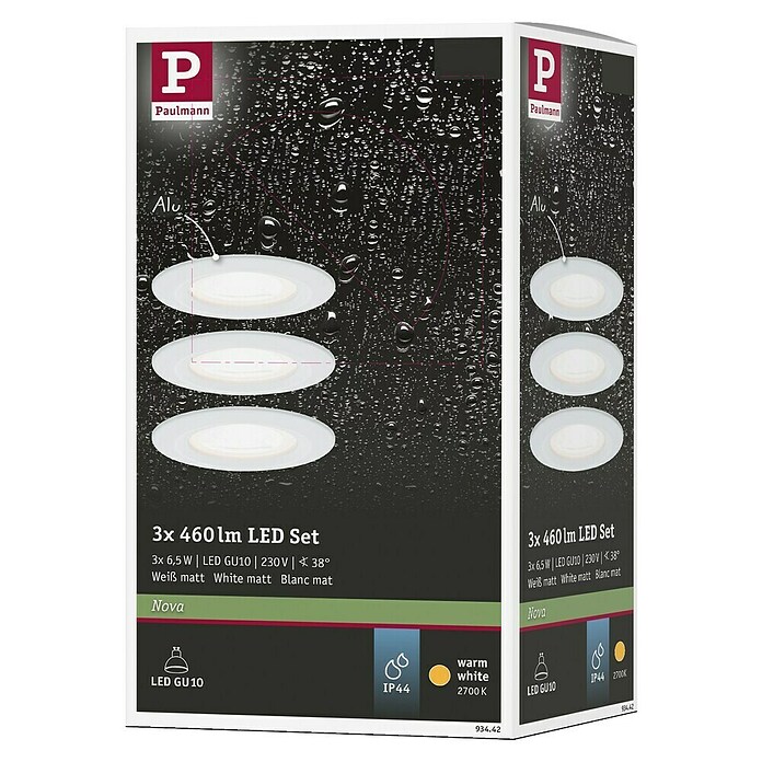 Paulmann LED-Einbauleuchten-Set (6,5 W, Weiß, Durchmesser: 7,8 cm, 3 Stk., IP44)