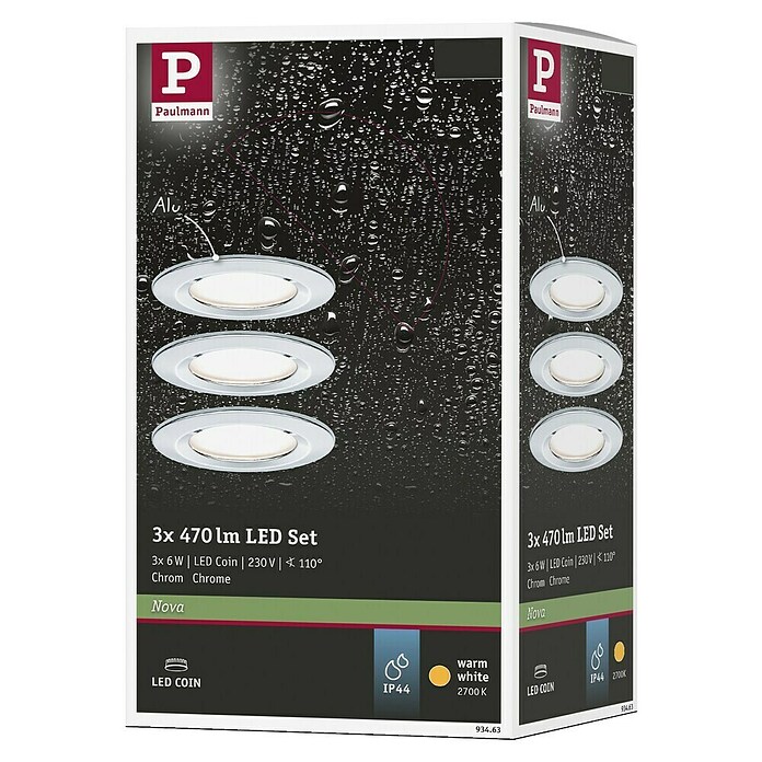 Paulmann LED-Einbauleuchten-Set (6,5 W, Chrom, Durchmesser: 7,8 cm, 3 Stk.)