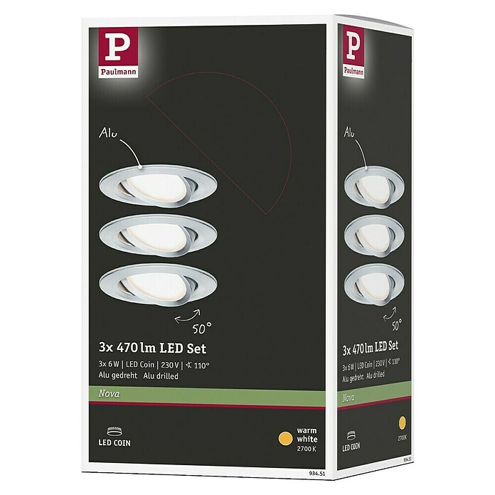 Paulmann LED-Einbauleuchten-Set (6,5 W, Aluminium, Durchmesser: 8,4 cm, 3 Stk.)