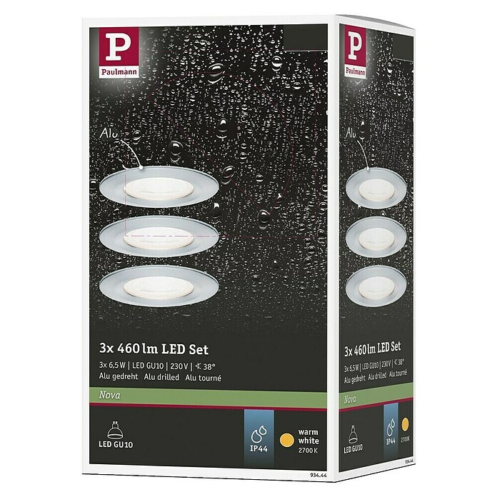 Paulmann Set de focos LED empotrables (6,5 W, Aluminio, Diámetro: 7,8 cm, 3 uds., IP44)