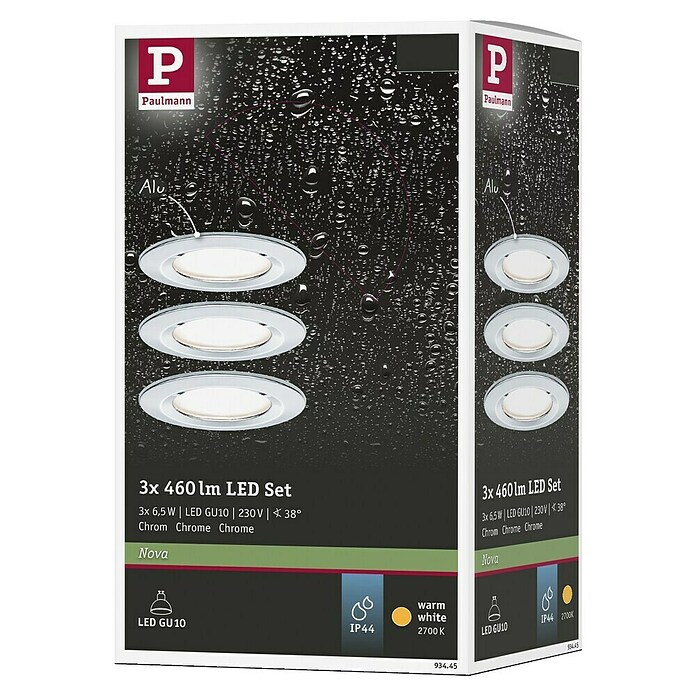 Paulmann LED-Einbauleuchten-Set (6,5 W, Chrom, Durchmesser: 7,8 cm, 3 Stk., IP44)