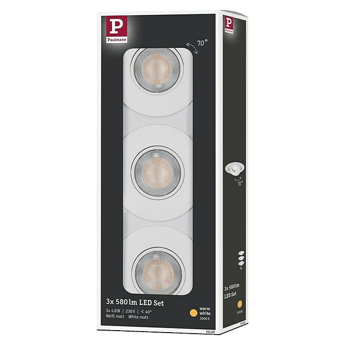 Paulmann LED-Einbauleuchten-Set rund (6 W, Weiß matt, 3 Stk., Warmweiß) | BAUHAUS