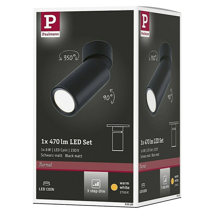 Paulmann LED-Deckenleuchte Turnal Coin (6 W, Schwarz matt, 1 Stk.) | BAUHAUS
