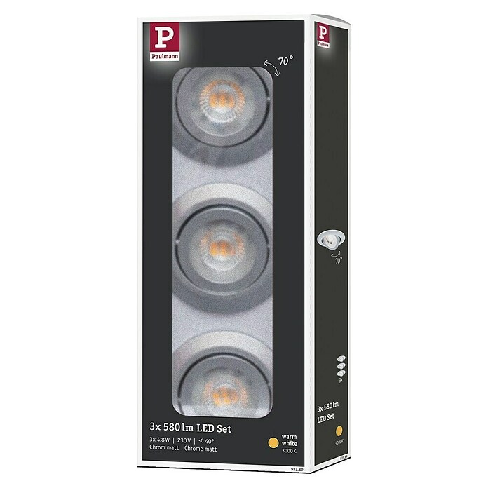 Paulmann LED-Einbauleuchten-Set rund (6 W, Chrom matt, 3 Stk., Warmweiß) | BAUHAUS