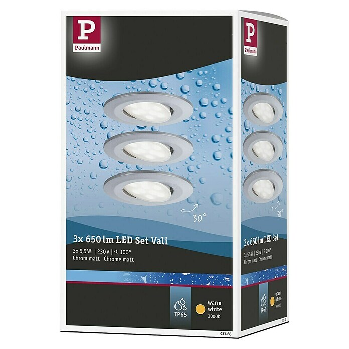 Paulmann LED-Einbauleuchten-Set Vali (16,5 W, Chrom, 3 Stk., Warmweiß, IP65) | BAUHAUS