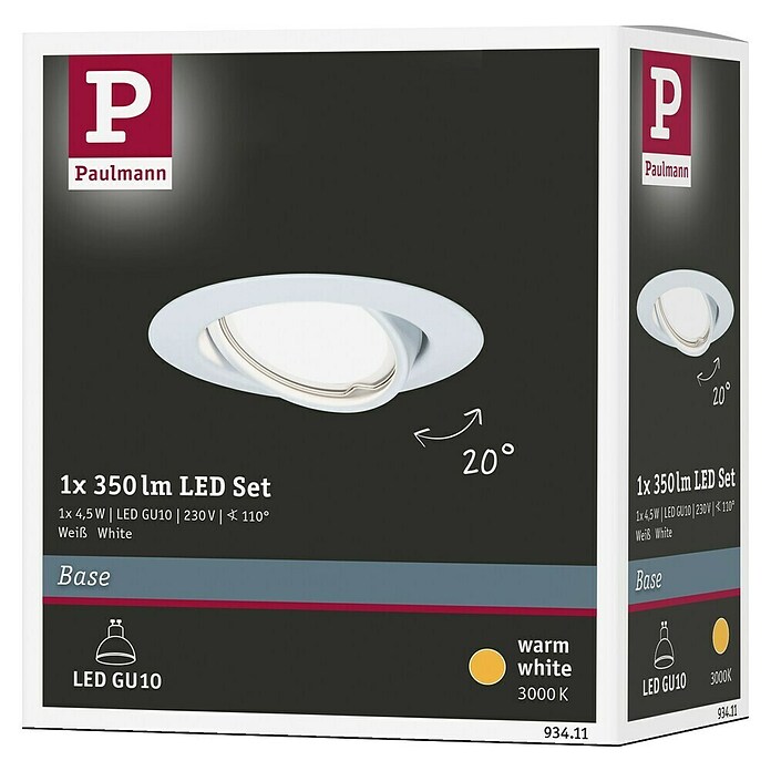 Paulmann LED-Einbauleuchte (5 W, Weiß, Durchmesser: 9 cm, GU10)
