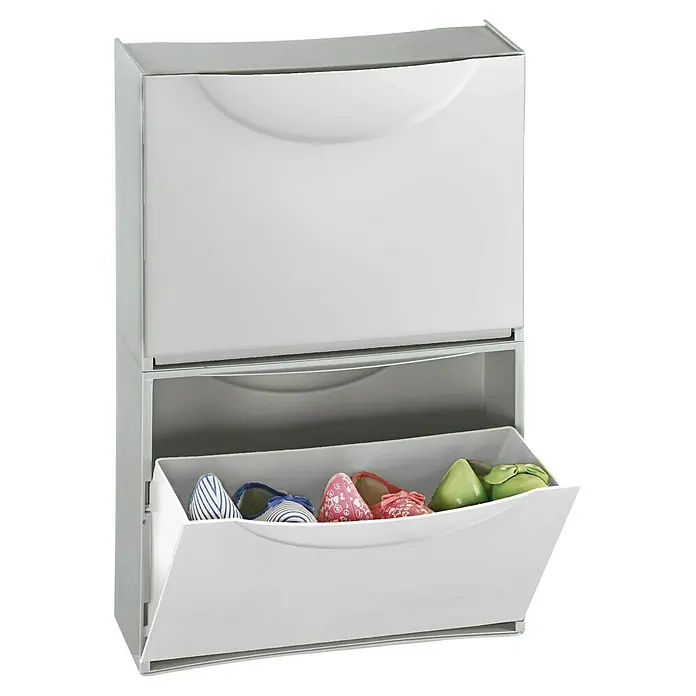 Terry Harmony Box Zapatero - L x An x Al: 51 x 19 x 39 cm, Blanco, Número de compartimentos: 1 ud. - Zapatero de dos compartimentos, el inferior abierto muestra varios zapatos, ideal para un almacenamiento organizado en el hogar.