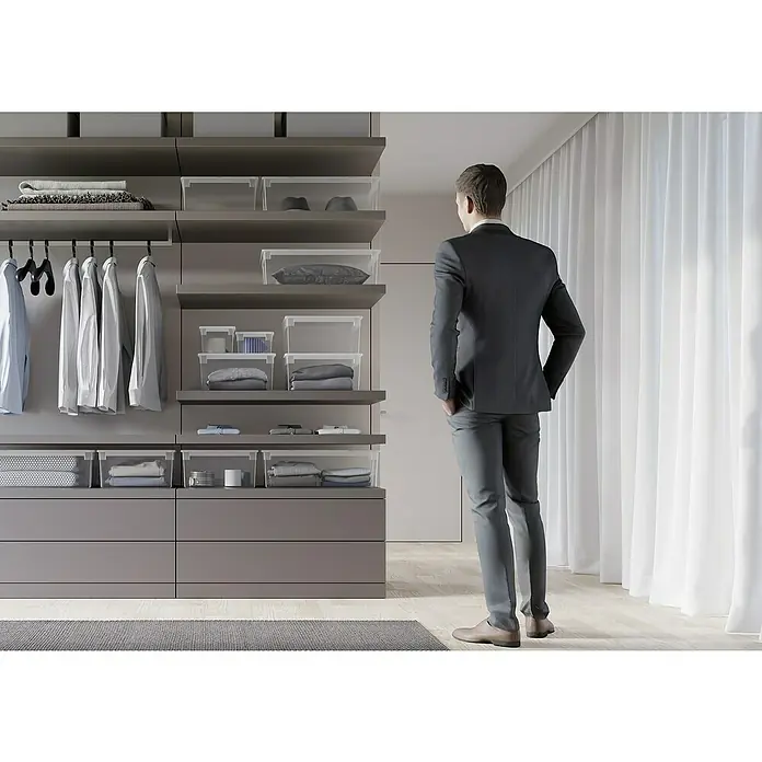 Terry Light Box Caja de almacenaje - 17,8 x 20,4 x 10 cm, Capacidad volumétrica: 2,5 l - Elegante solución de armario con acabado gris y cajas de almacenamiento transparentes. Ideal para la organización con estilo de su ropa y accesorios.