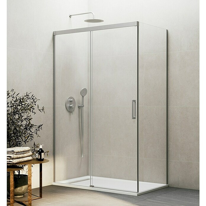 GME Mampara de ducha esquinera Basic (L x An x Al: 70 x 100 x 196 cm, Vidrio transparente, Nickel) | BAUHAUS