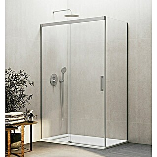 GME Mampara de ducha esquinera Basic (L x An x Al: 70 x 160 x 195 cm, Vidrio transparente, Nickel)