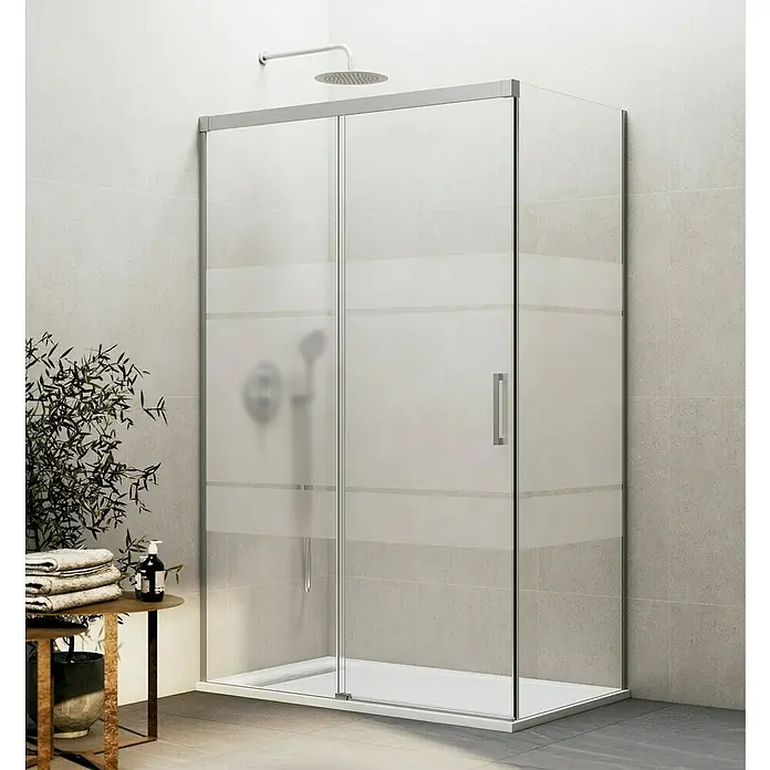 GME Mampara de ducha frontal Basic - L x An x Al: 80 x 140 x 196 cm, Vidrio serigrafiado, Nickel - Cabina de ducha con puertas correderas de diseño elegante, ideal para baños modernos. Diseño elegante y funcional.